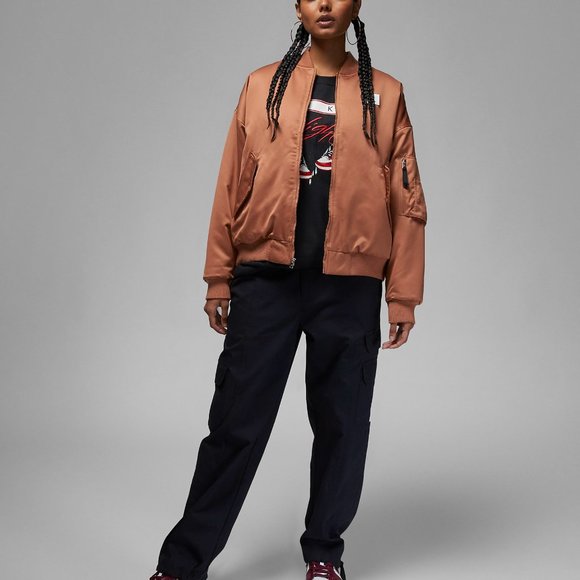 Nike Air Jordan Flight Renegade Womens Bomber Jacket Brown DQ9802-215 NEW Sz M - Picture 3 of 9